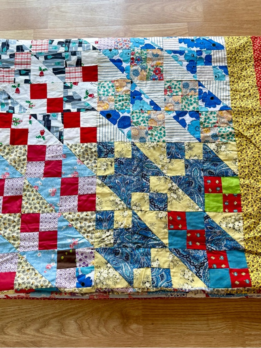 Very Large Colorful Vintage Homemade Hand Stitched Patchwork Quilt Top 106x93 - Picture 10 of 12